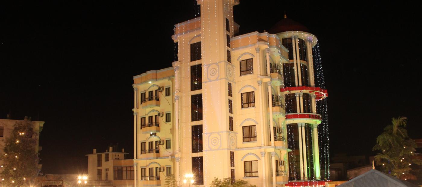 Hotel front view at night